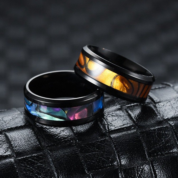 European and American fashion men's rings, shell titanium steel rings, black source stainless steel ring accessories