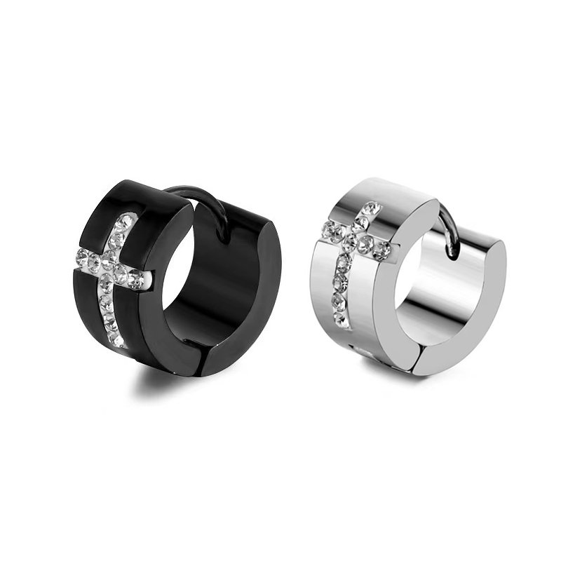 European and American fashion titanium steel carved diamond cross ear buckle stainless steel men's and women's earring accessories