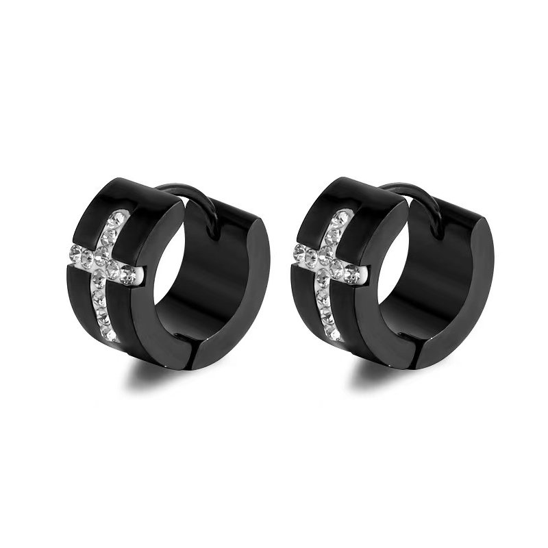 European and American fashion titanium steel carved diamond cross ear buckle stainless steel men's and women's earring accessories