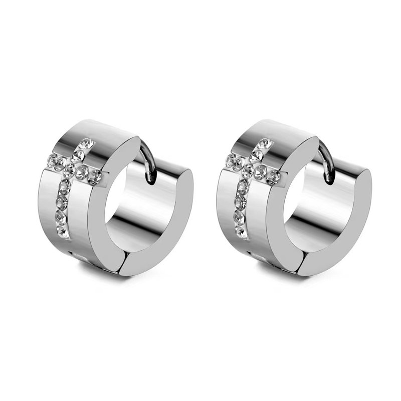 European and American fashion titanium steel carved diamond cross ear buckle stainless steel men's and women's earring accessories