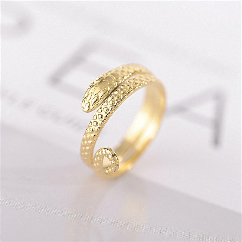 European and American hip-hop style open titanium steel ring snake shaped ring hot selling retro stainless steel ring accessories