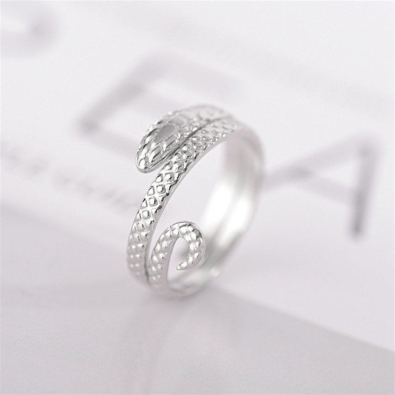 European and American hip-hop style open titanium steel ring snake shaped ring hot selling retro stainless steel ring accessories