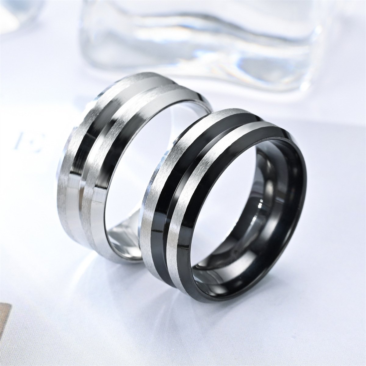 European and American men's personalized explosive titanium steel frosted groove ring 8MM wide face non fading ring accessory