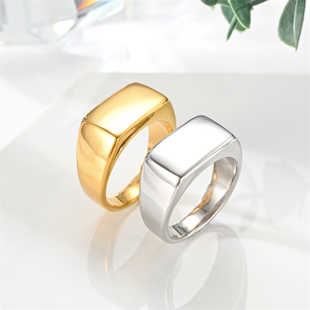 European and American men's simple, fashionable, personalized hip-hop rectangular smooth surface ring stainless steel ring