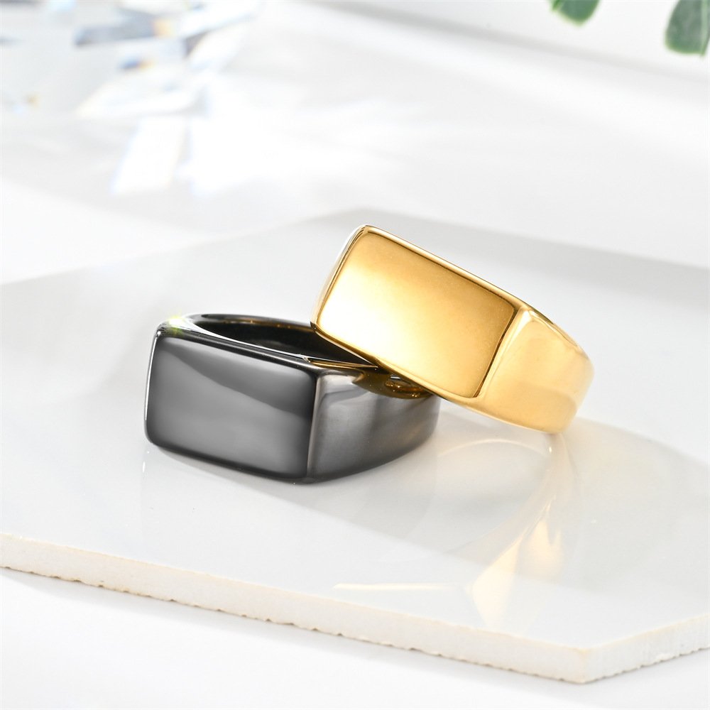 European and American men's simple, fashionable, personalized hip-hop rectangular smooth surface ring stainless steel ring