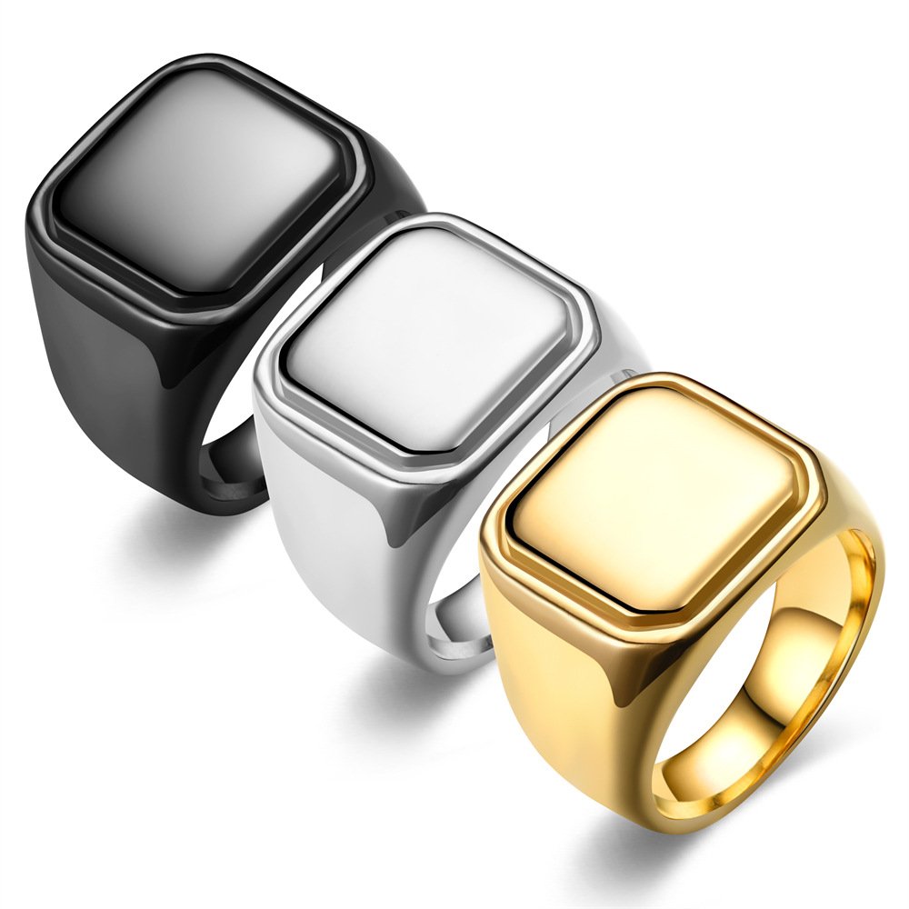 European and American men's simple, fashionable, personalized hip-hop square smooth surface ring stainless steel ring