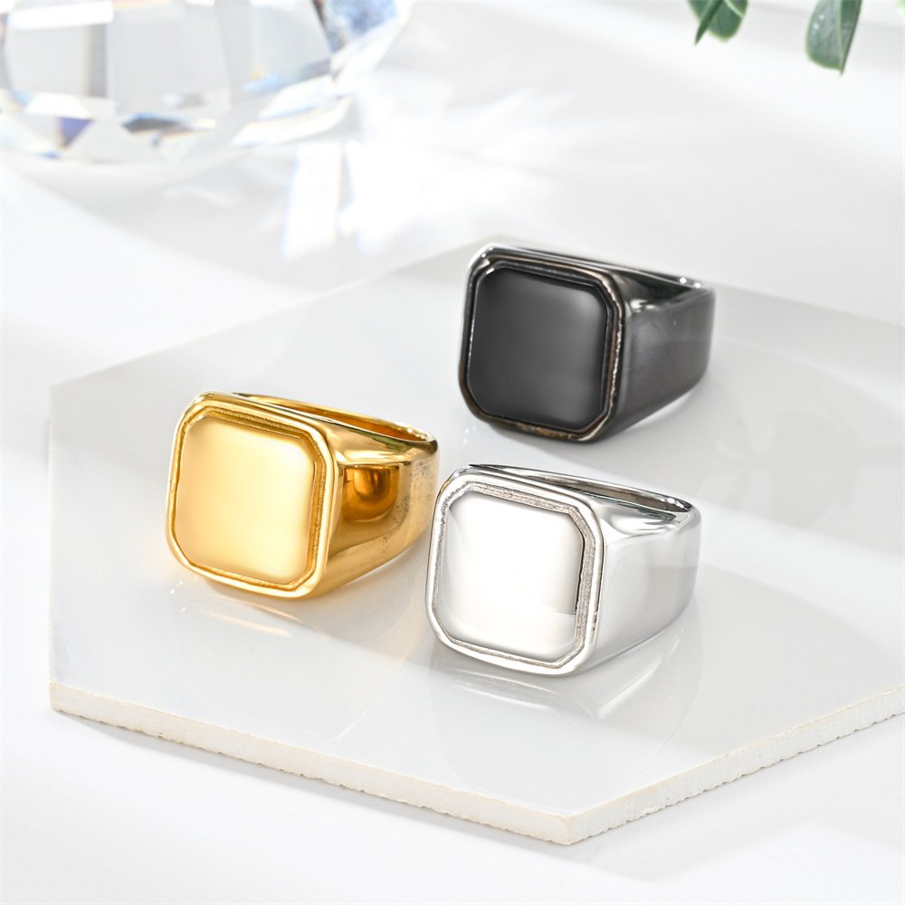 European and American men's simple, fashionable, personalized hip-hop square smooth surface ring stainless steel ring