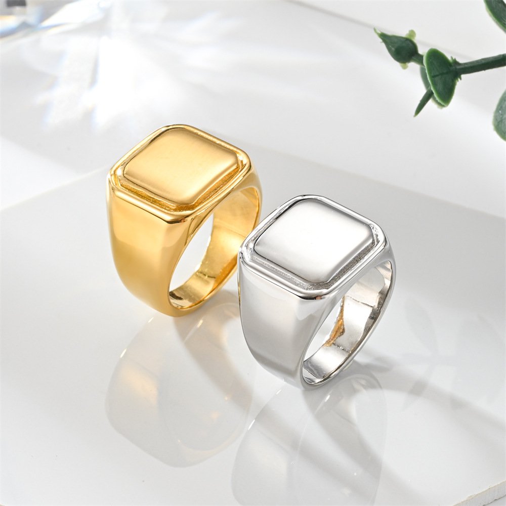 European and American men's simple, fashionable, personalized hip-hop square smooth surface ring stainless steel ring