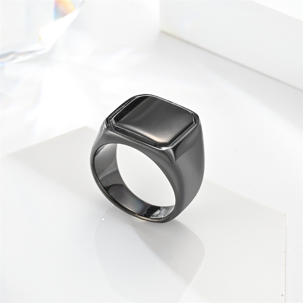 European and American men's simple, fashionable, personalized hip-hop square smooth surface ring stainless steel ring