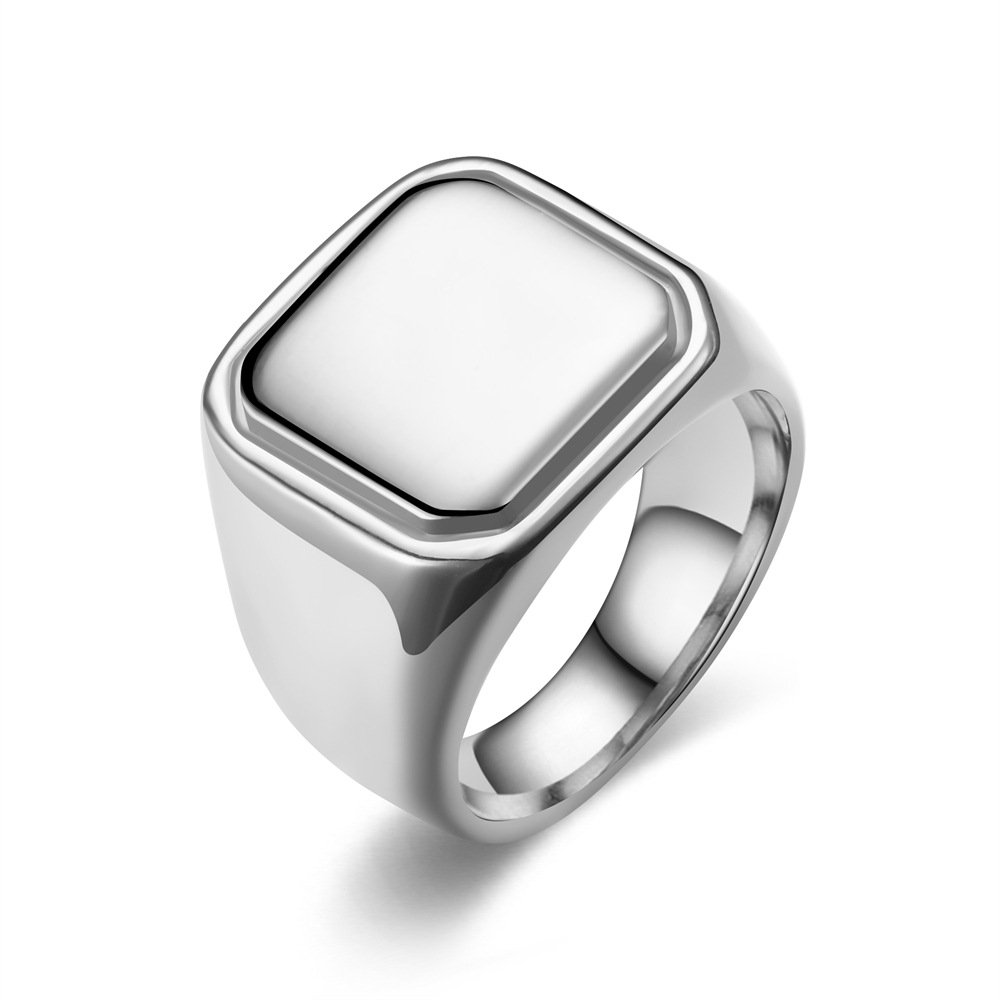 European and American men's simple, fashionable, personalized hip-hop square smooth surface ring stainless steel ring