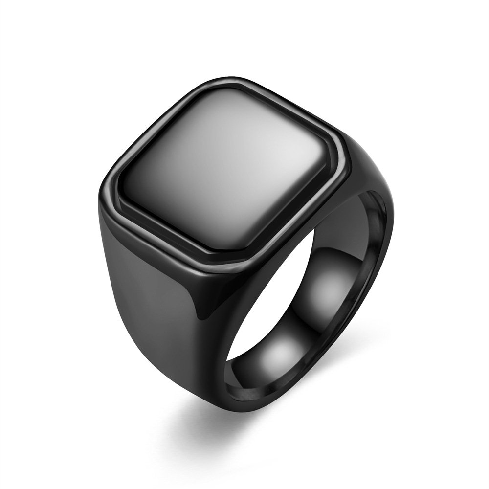 European and American men's simple, fashionable, personalized hip-hop square smooth surface ring stainless steel ring