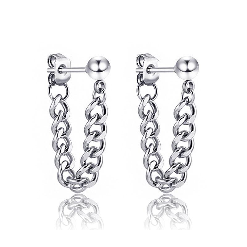 European and American new hot selling black steel earrings, stainless steel small steel ball earrings, titanium steel chain earrings, men's and women's trendy