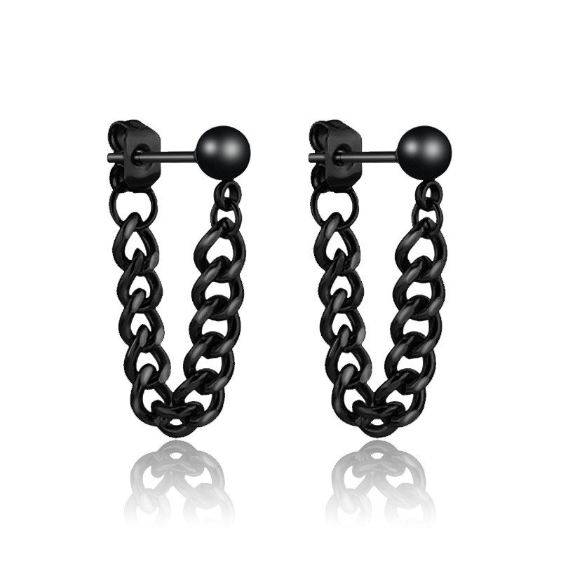 European and American new hot selling black steel earrings, stainless steel small steel ball earrings, titanium steel chain earrings, men's and women's trendy