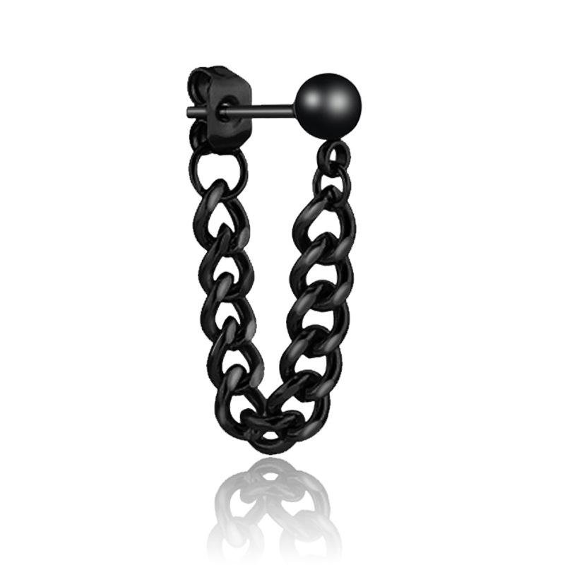 European and American new hot selling black steel earrings, stainless steel small steel ball earrings, titanium steel chain earrings, men's and women's trendy