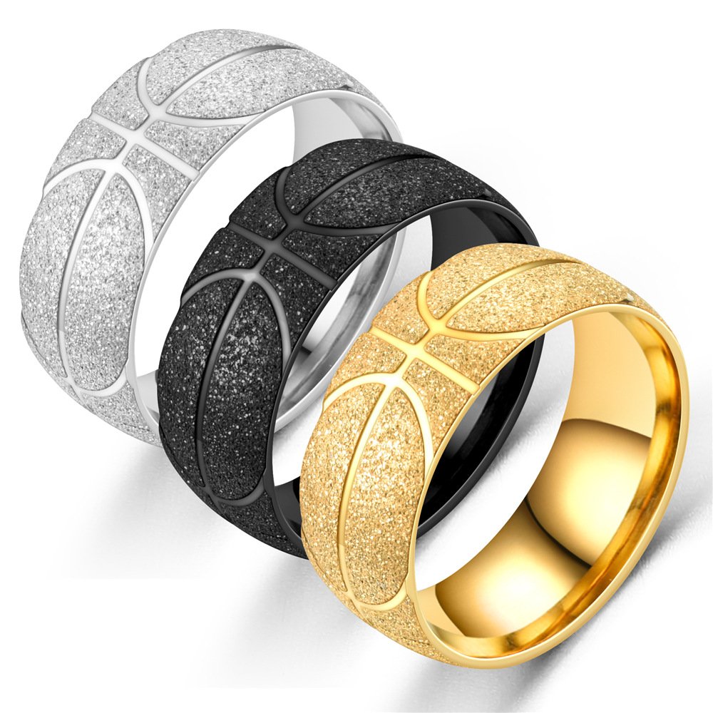 European and American new men's titanium steel jewelry basketball ring sports ring stainless steel frosted trendy men's ring