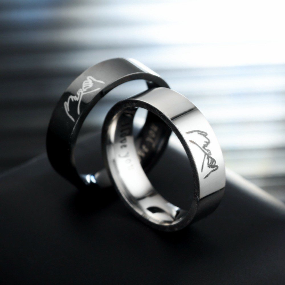 European and American new titanium steel couple ring i love yoy hand in hand stainless steel couple ring jewelry