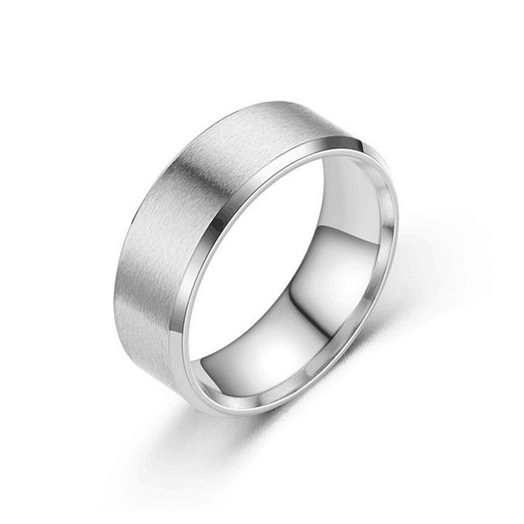 European and American popular titanium steel frosted ring, black stainless steel men's brushed beveled edge ring, headwear