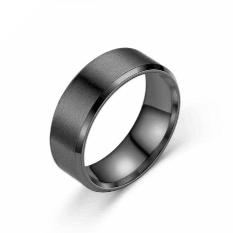 European and American popular titanium steel frosted ring, black stainless steel men's brushed beveled edge ring, headwear