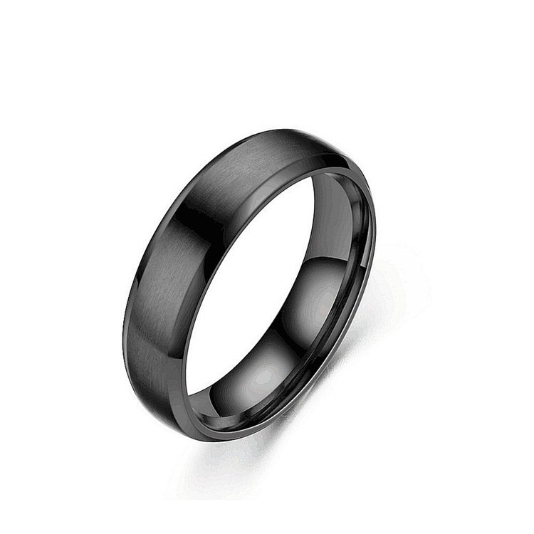 European and American popular titanium steel frosted ring, black stainless steel men's brushed beveled edge ring, headwear