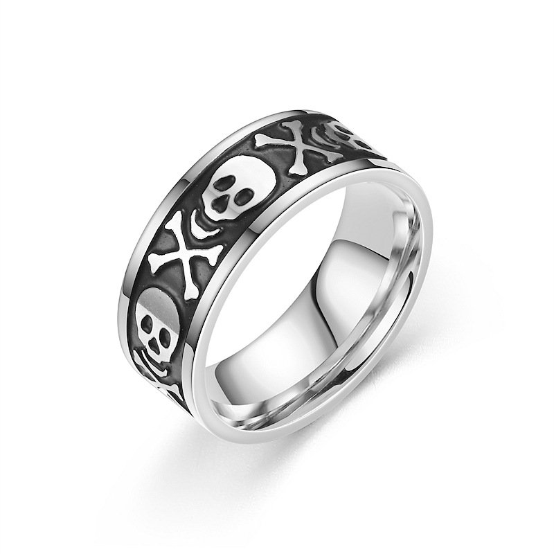 European and American retro style titanium steel ring, fashionable carving and oiling men's ring, Xiyin source