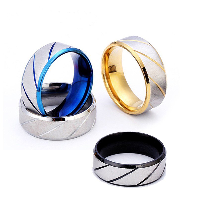 European and American stainless steel titanium steel rings, fashionable men's and women's diagonal non fading accessories, women's rings