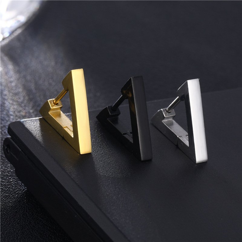 European and American stainless steel triangular earrings, stud earrings, smooth earrings, men's and women's titanium steel earrings