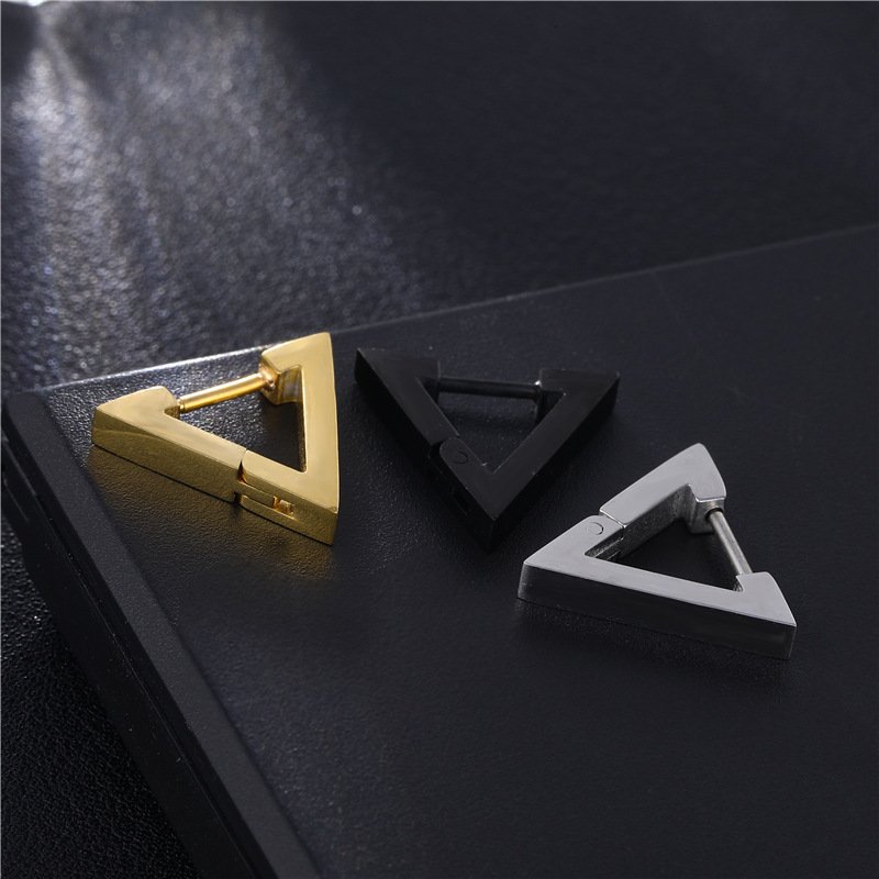 European and American stainless steel triangular earrings, stud earrings, smooth earrings, men's and women's titanium steel earrings