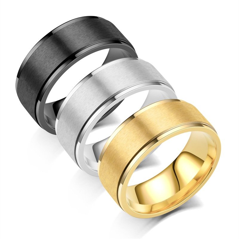 Explosive 8mm wide titanium steel frosted ring, European and American minimalist men's ring jewelry