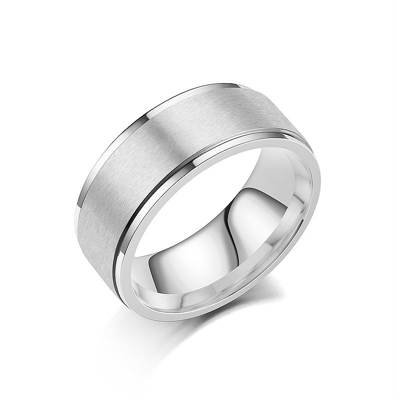 Explosive 8mm wide titanium steel frosted ring, European and American minimalist men's ring jewelry