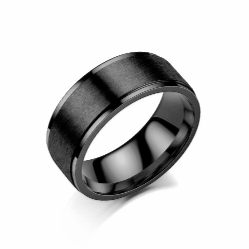 Explosive 8mm wide titanium steel frosted ring, European and American minimalist men's ring jewelry