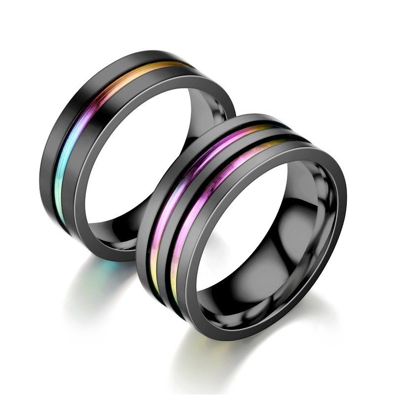 Explosive accessory titanium steel men's new black color two-color ring European and American fashion stainless steel couple ring