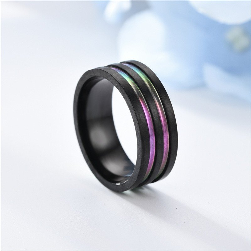 Explosive accessory titanium steel men's new black color two-color ring European and American fashion stainless steel couple ring