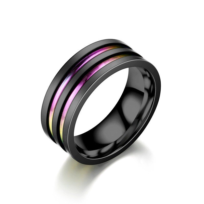 Explosive accessory titanium steel men's new black color two-color ring European and American fashion stainless steel couple ring