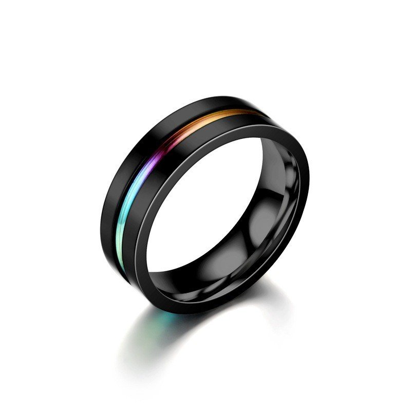 Explosive accessory titanium steel men's new black color two-color ring European and American fashion stainless steel couple ring