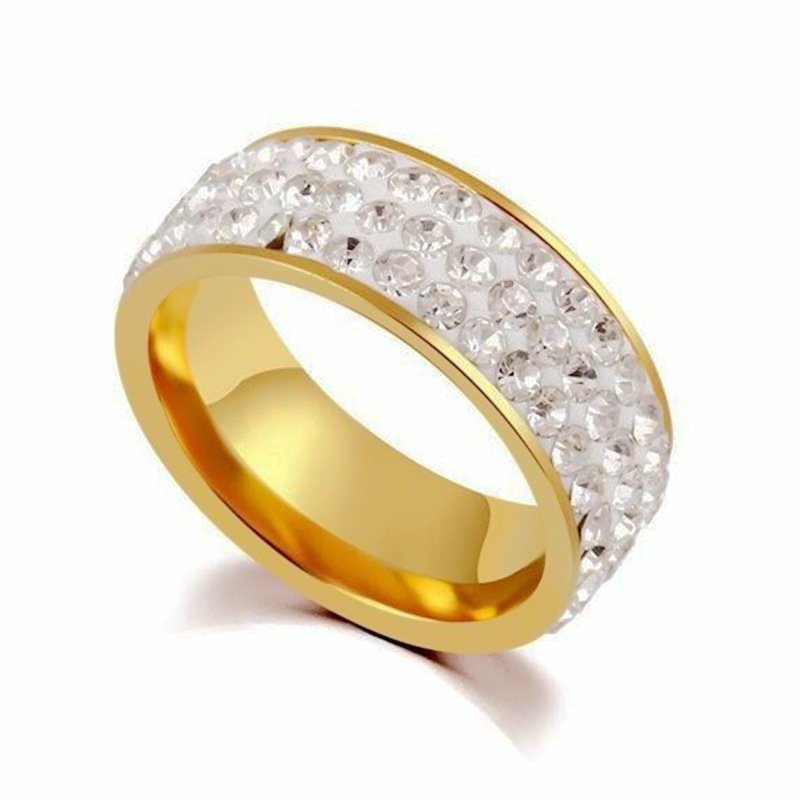 Explosive factory source of five row diamond rings, European and American fashionable stainless steel couple rings, jewelry