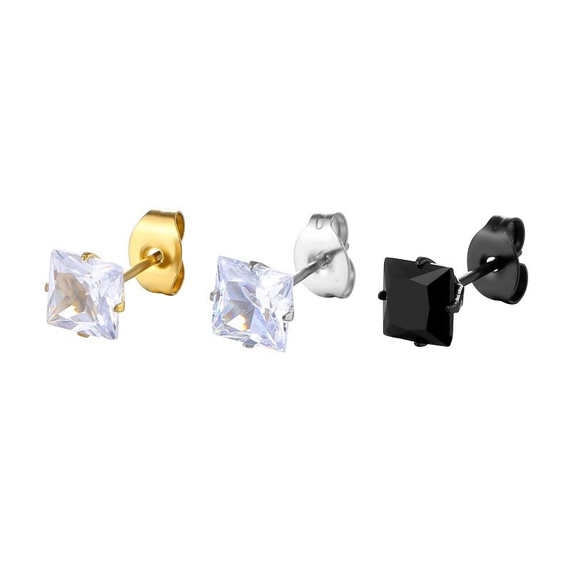 Fashion Square Zircon Earrings Stainless Steel Earrings Square Zircon Earrings Titanium Steel