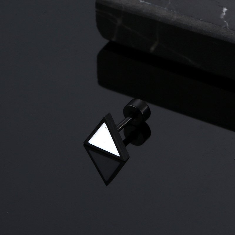 Fashionable Korean version popular titanium steel triangle stainless steel titanium steel drip oil earrings fashionable ear rod ear bone nails