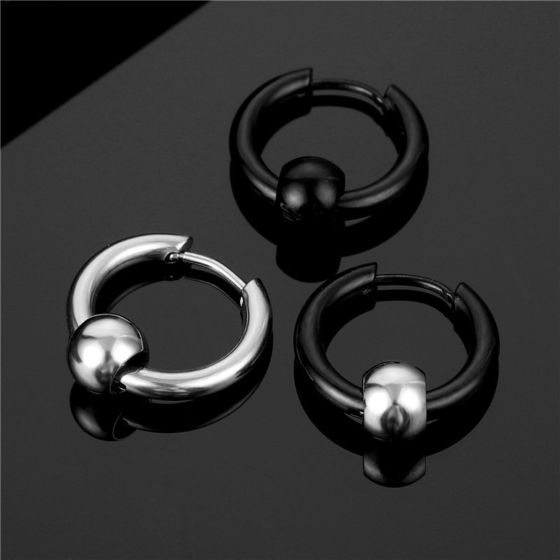 Fashionable Titanium Steel Earrings with Personalized Round Thread and Ball for Men, Stainless Steel Earbone Buckles, Trendy Accessories, Versatile Korean Edition Earrings