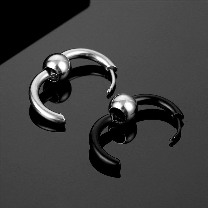 Fashionable Titanium Steel Earrings with Personalized Round Thread and Ball for Men, Stainless Steel Earbone Buckles, Trendy Accessories, Versatile Korean Edition Earrings