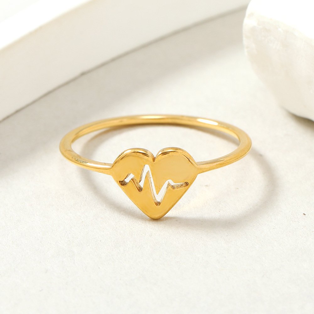 Fashionable heart stainless steel ring, women's color does not fade, electrocardiogram couple ring, versatile and personalized jewelry