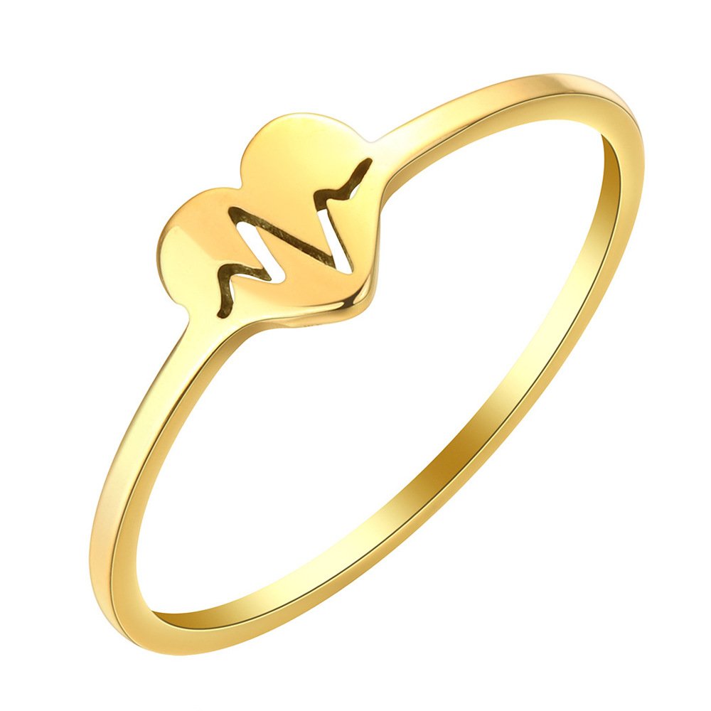 Fashionable heart stainless steel ring, women's color does not fade, electrocardiogram couple ring, versatile and personalized jewelry