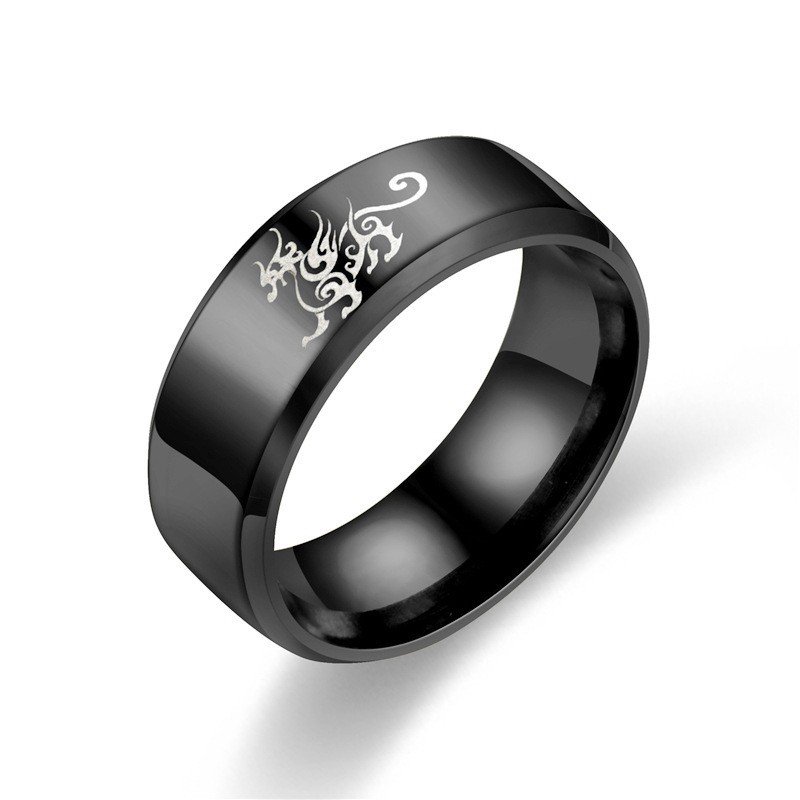 Fashionable men's titanium steel dragon patterned ring, stainless steel frosted ring, personalized and domineering ring accessory