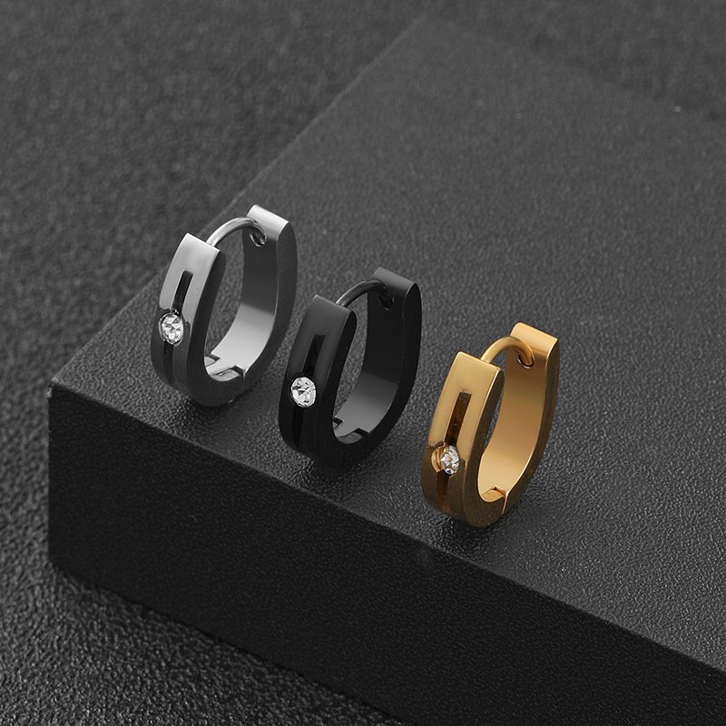 Fashionable titanium steel U-shaped diamond studded earrings, stainless steel ear bone buckle, Korean version simple men's and women's ear accessories