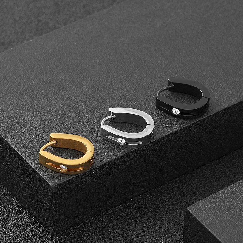 Fashionable titanium steel U-shaped diamond studded earrings, stainless steel ear bone buckle, Korean version simple men's and women's ear accessories