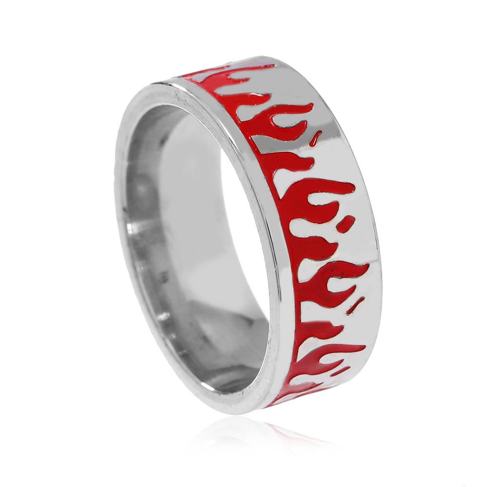 Fashionable titanium steel ring with corrosion, oil coating, flame pattern that does not fade, men's stainless steel hand jewelry