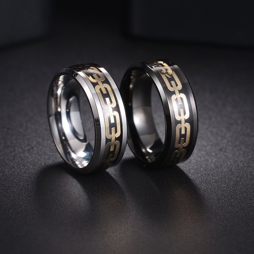 Geometric hollow personalized chain ring men's stainless steel ring European and American trend hot selling