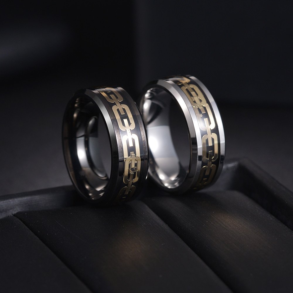 Geometric hollow personalized chain ring men's stainless steel ring European and American trend hot selling