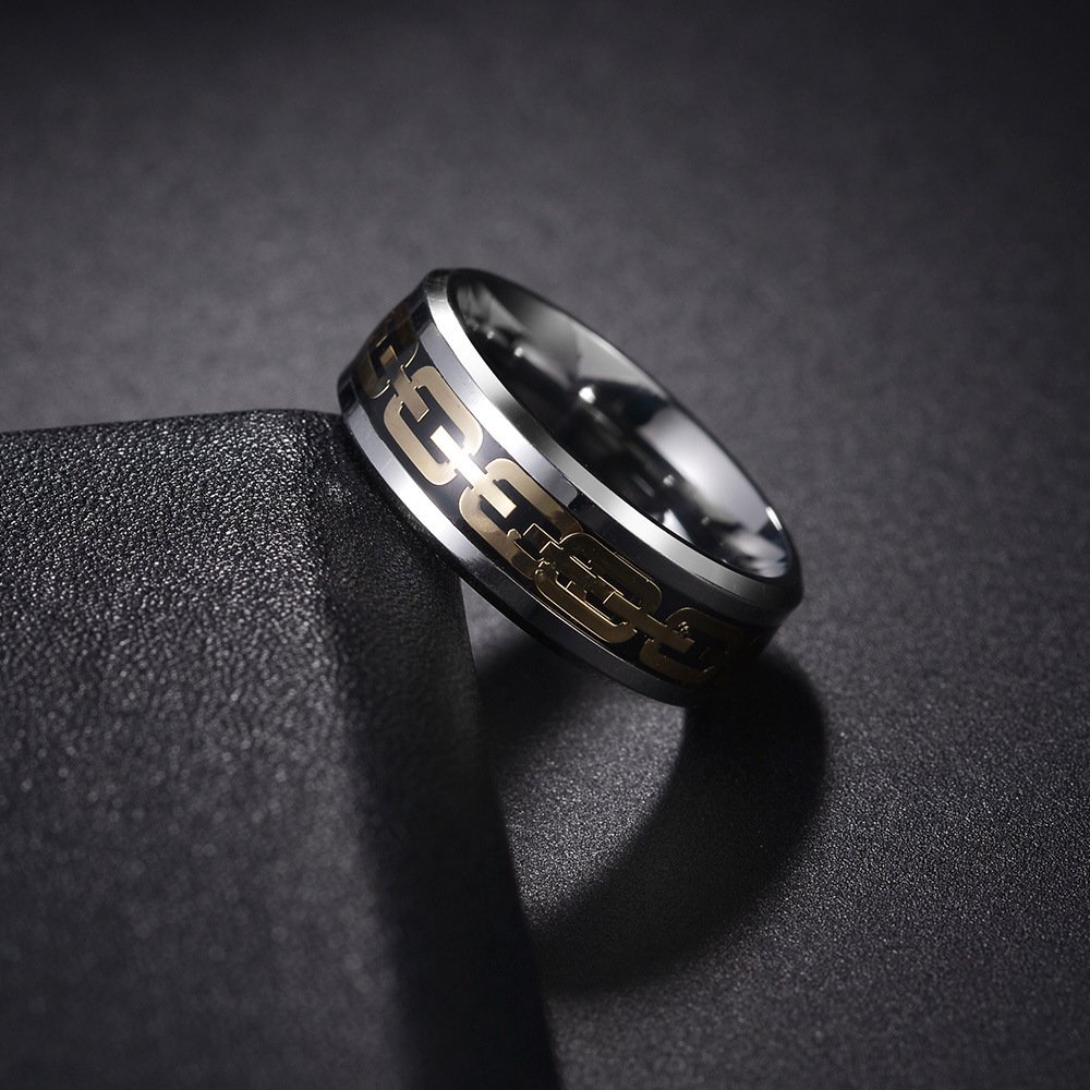 Geometric hollow personalized chain ring men's stainless steel ring European and American trend hot selling