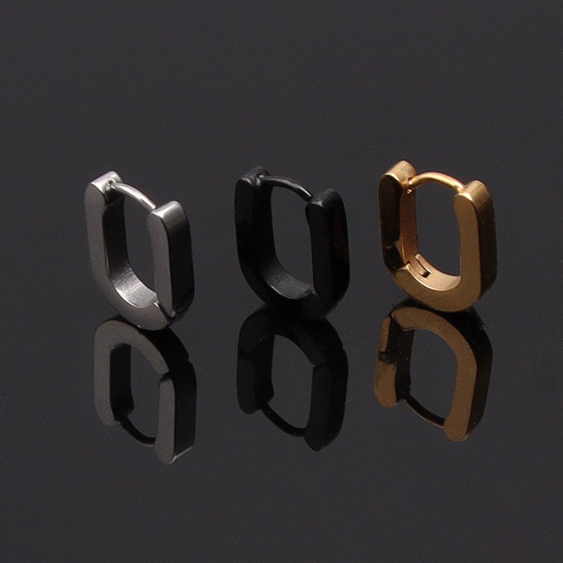 Hand polished earrings, men's and women's loop shaped earrings, titanium steel oval ear buckles, AliExpress personalized earrings, geometric earrings