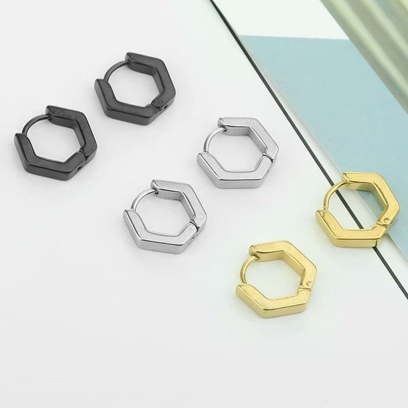 Hand polished geometric shaped earrings, stainless steel polygonal ear buckles, personalized titanium steel ear studs, and earrings